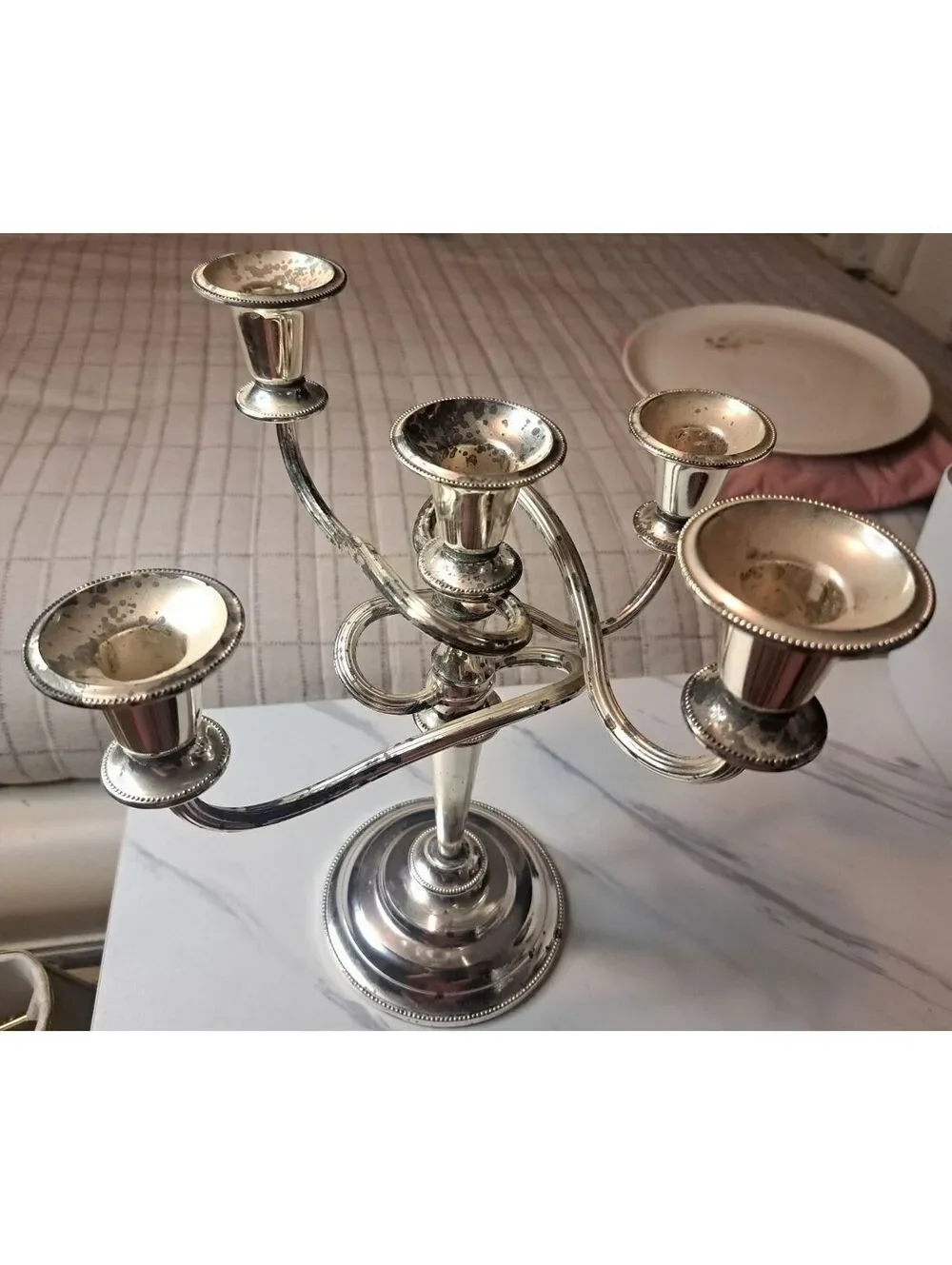 Vintage Silver Tone 5-Arm Adjustable Candelabra/Candle Holder 11